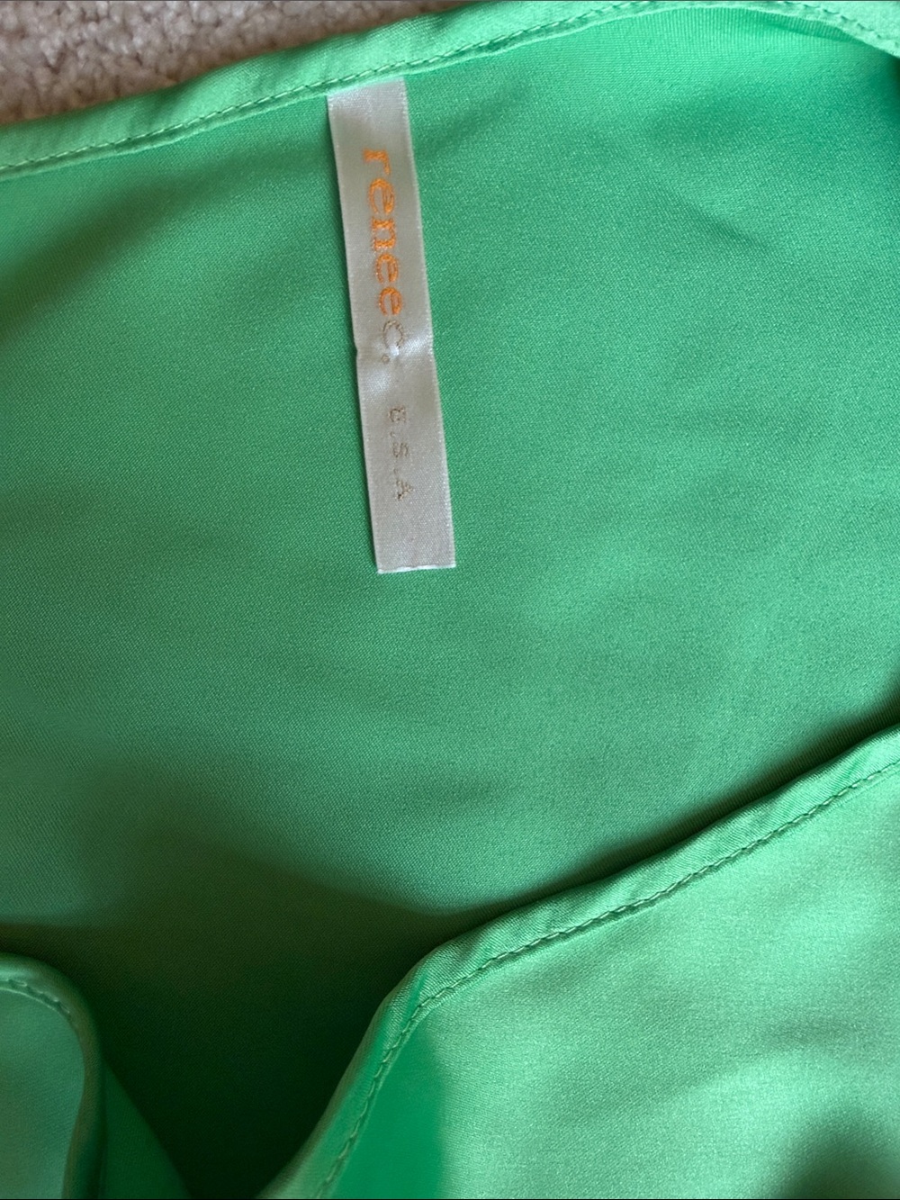 Renee C.  Green one shoulder midi asymmetrical dress. Satin.
